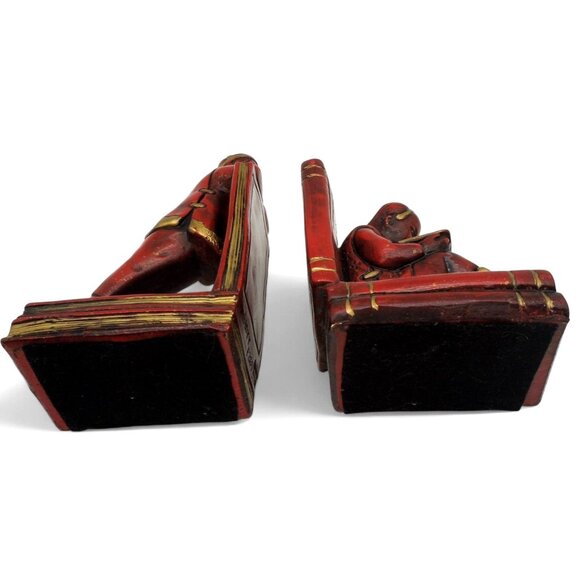 BOOKENDS Asian Boy and Girl ABBOTT Red And Gold Figurines Vintage - Picture 7 of 11